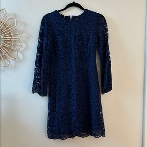 Blue Sheath Dress with Bell Sleeves and Crew Neck